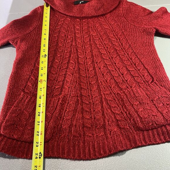 GNU Sweater Cable Knit Cowl Neck Long Sleeve Pockets Acrylic Womens M Red - Picture 6 of 8